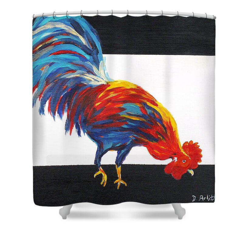 Rooster Shower Curtain featuring the painting Cock-a-doodle-doo-too by Diane Arlitt