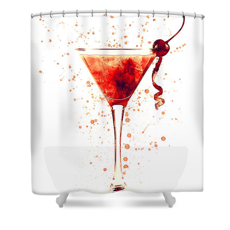 Cocktail Shower Curtain featuring the digital art Cocktail Drinks Glass Watercolor Red by Michael Tompsett