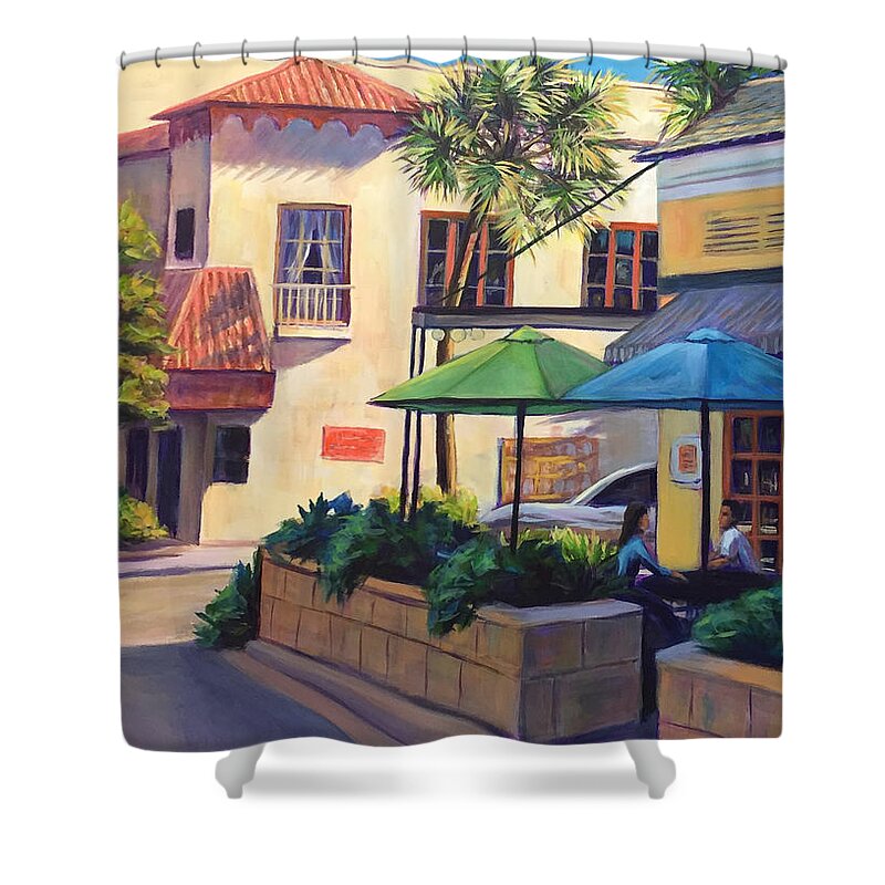 Landscape Shower Curtain featuring the painting Cocoa Village 1v by Gretchen Ten Eyck Hunt