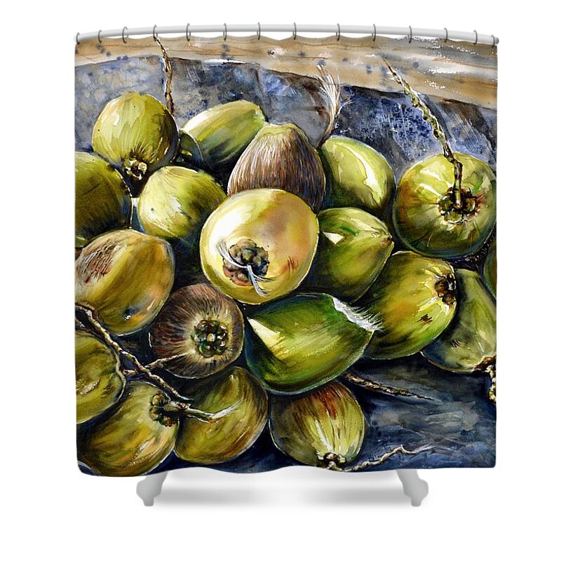 Coconuts Shower Curtain featuring the painting Coconuts by Katerina Kovatcheva