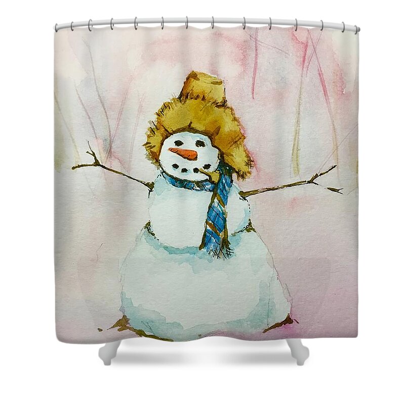 Snow Shower Curtain featuring the painting Cody's First Frosty by Lynn Babineau