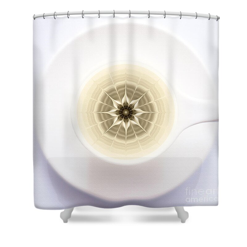 Abstract Shower Curtain featuring the digital art Coffe Foam Mandala by Klara Acel