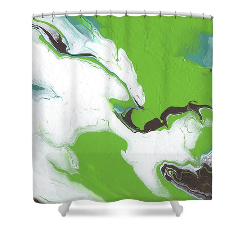 Green Shower Curtain featuring the mixed media Coffee Bean 1- Abstract Art by Linda Woods by Linda Woods