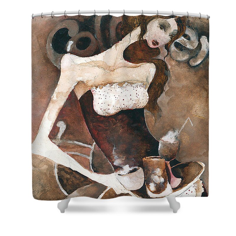 Woman Shower Curtain featuring the painting Coffee shop by Maya Manolova