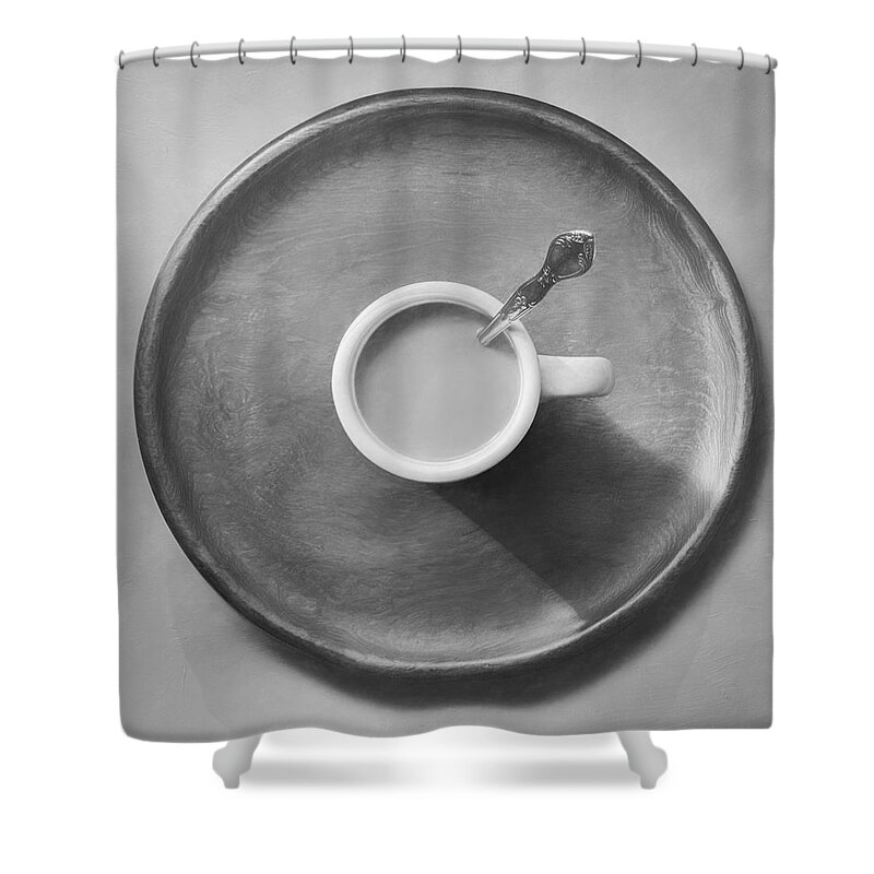 Scott Norris Photography Shower Curtain featuring the photograph Coffee on a Wooden Tray by Scott Norris