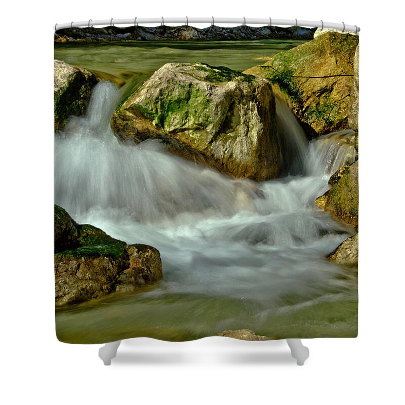 Creek Shower Curtain featuring the photograph Cold milky creek by Wolfgang Stocker