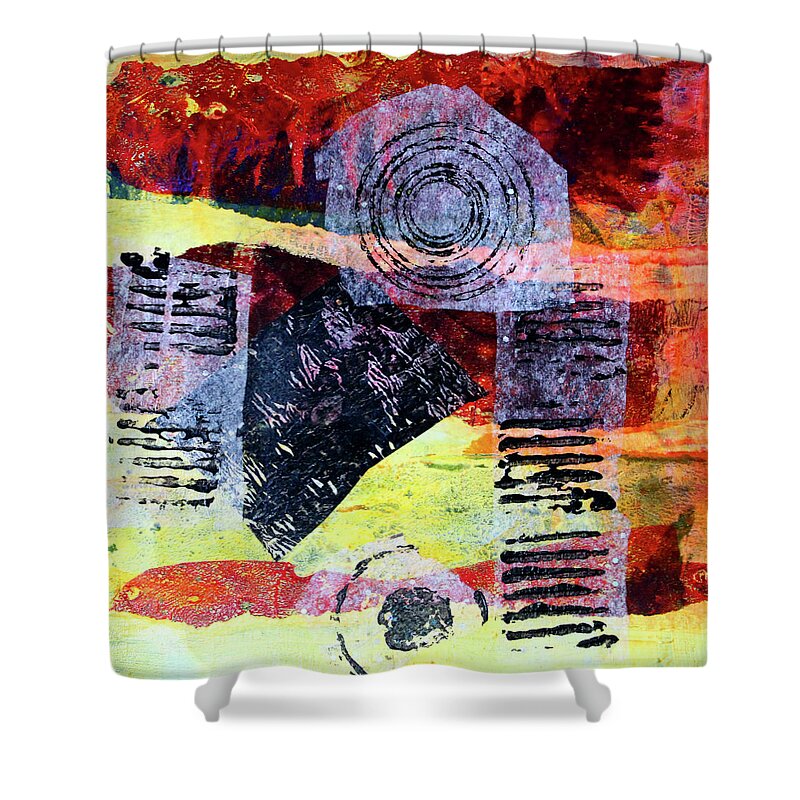 Large Mixed Media Collage Shower Curtain featuring the mixed media Collage No. 3 by Nancy Merkle