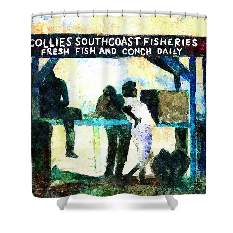 Watercolor Shower Curtain featuring the painting Collies Southcoast Fisheries by Rick Mosher