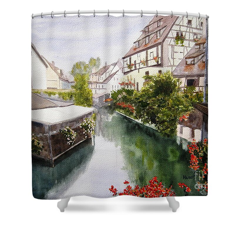 Colmar Shower Curtain featuring the painting Colmar Canal by Shirley Braithwaite Hunt