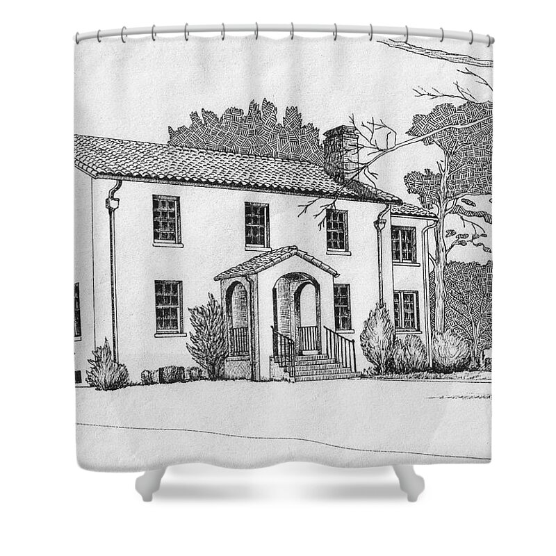 Drawing - Pen And Ink Shower Curtain featuring the drawing Colonel Quarters 2 - Fort Benning GA by Marco Morales