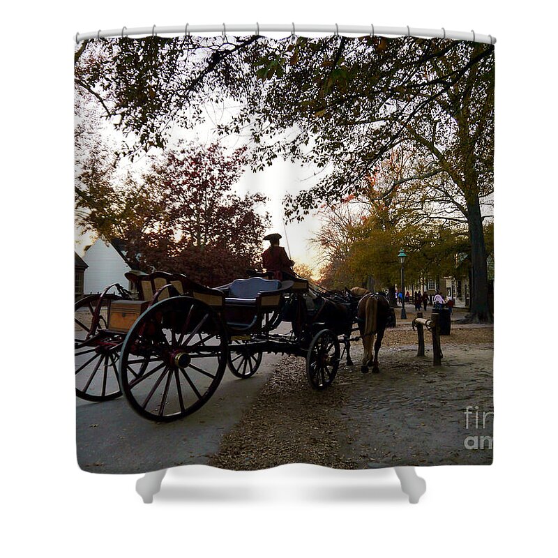 Colonial Williamsburg Shower Curtain featuring the photograph Colonial Carriage at Dusk by Rachel Morrison