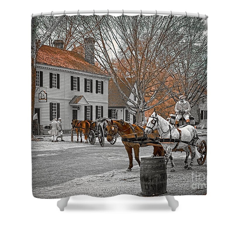 Williamsburg Shower Curtain featuring the photograph Colonial wheels by Izet Kapetanovic