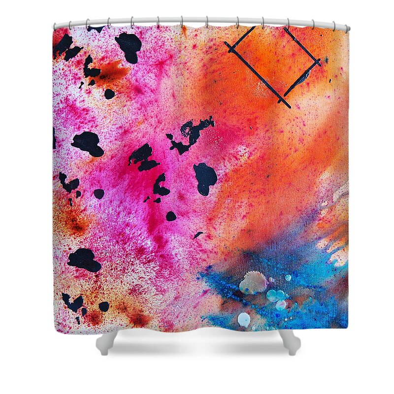 Pink Art Shower Curtain featuring the mixed media Color Box I by Judy Huck