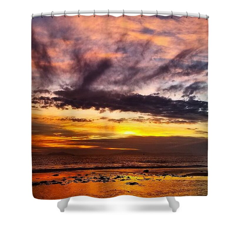 Beach Shower Curtain featuring the photograph Color Burst Malibu Sunset by Matt Quest
