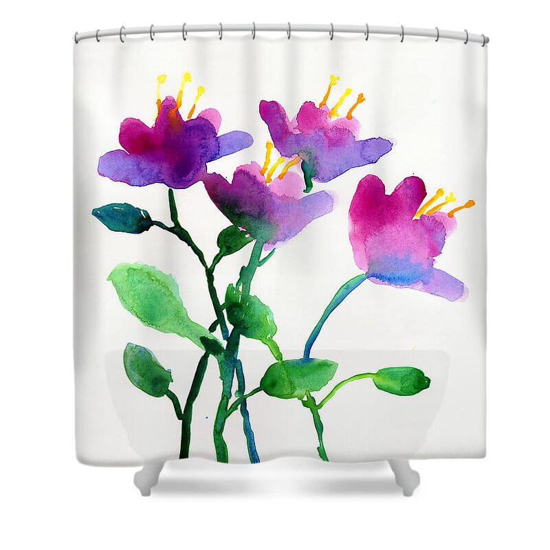 Art By Kids Shower Curtain featuring the painting Color Flowers by Kyle Bowen Age Eleven
