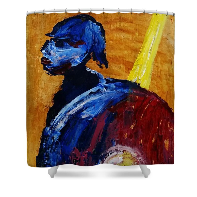 Red Shower Curtain featuring the painting Color wheel warrior by Bachmors Artist