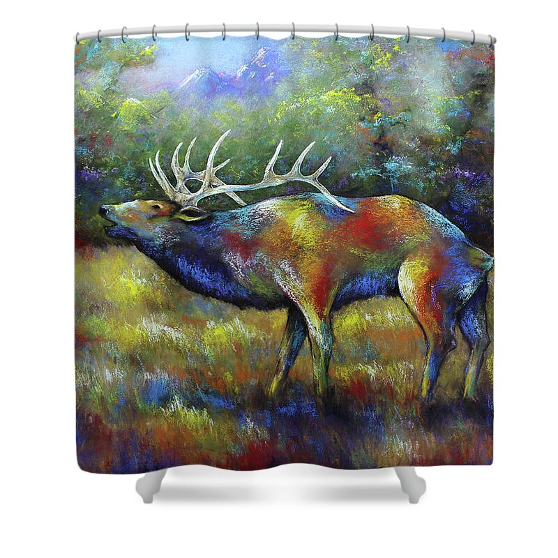 Elk Shower Curtain featuring the pastel Colorado Elk by Patricia Lintner