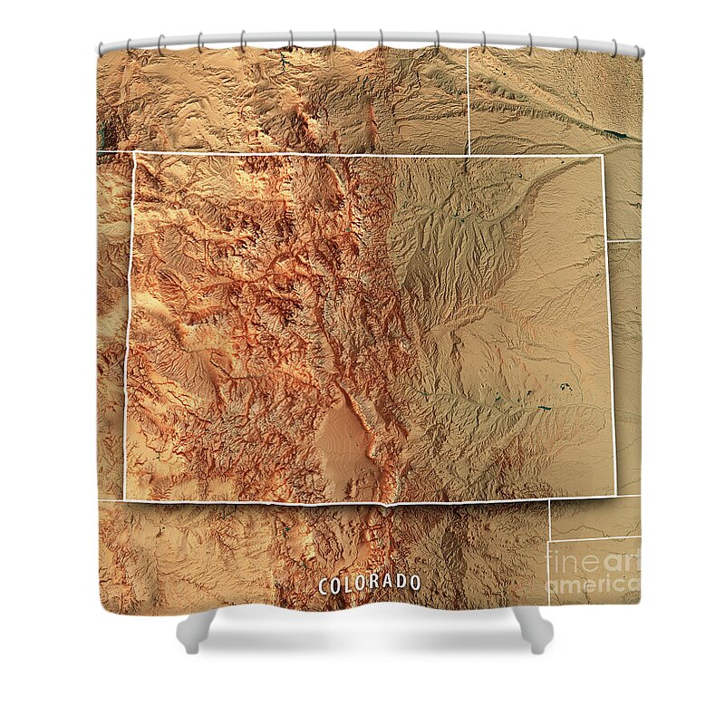 Colorado Shower Curtain featuring the digital art Colorado State USA 3D Render Topographic Map Border by Frank Ramspott