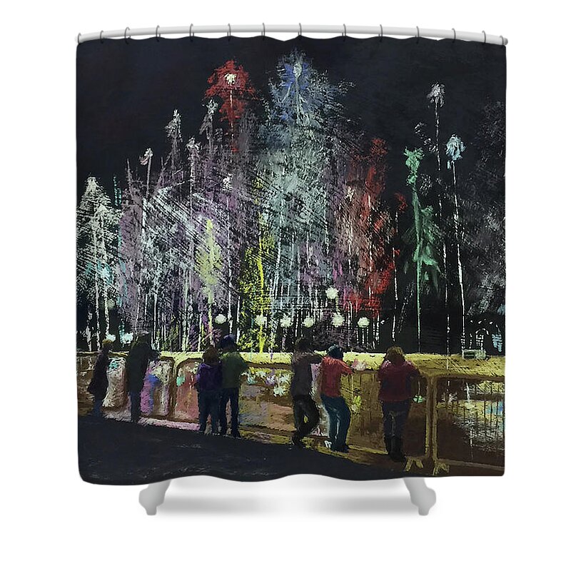 Pastel Shower Curtain featuring the pastel Colored Fountains by Gerry Delongchamp