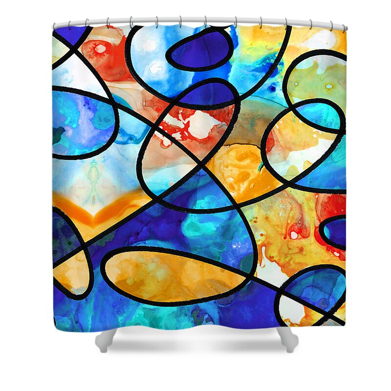 Colorful Shower Curtain featuring the painting Colorful Art - Line Dance 1 - Sharon Cummings by Sharon Cummings