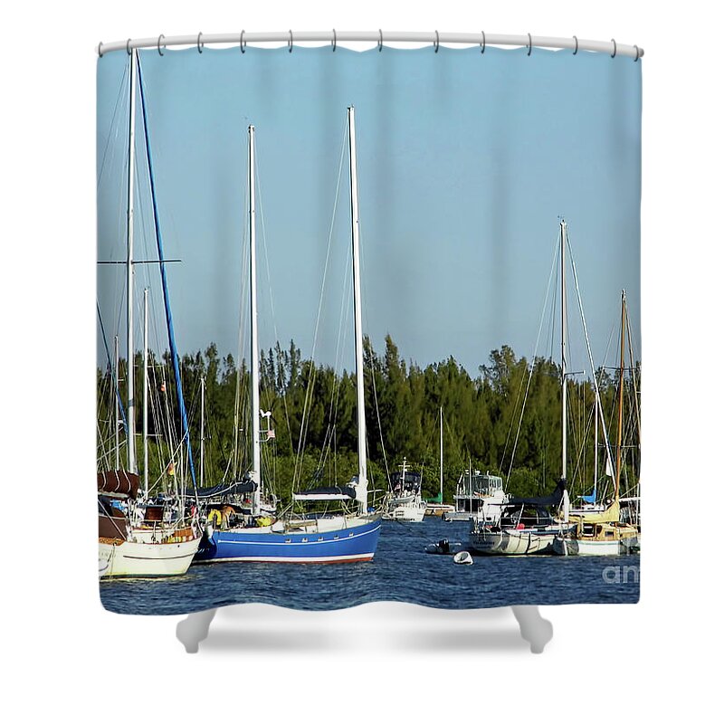 Dock Shower Curtain featuring the photograph Colorful Boats In The Indian River Lagoon by D Hackett