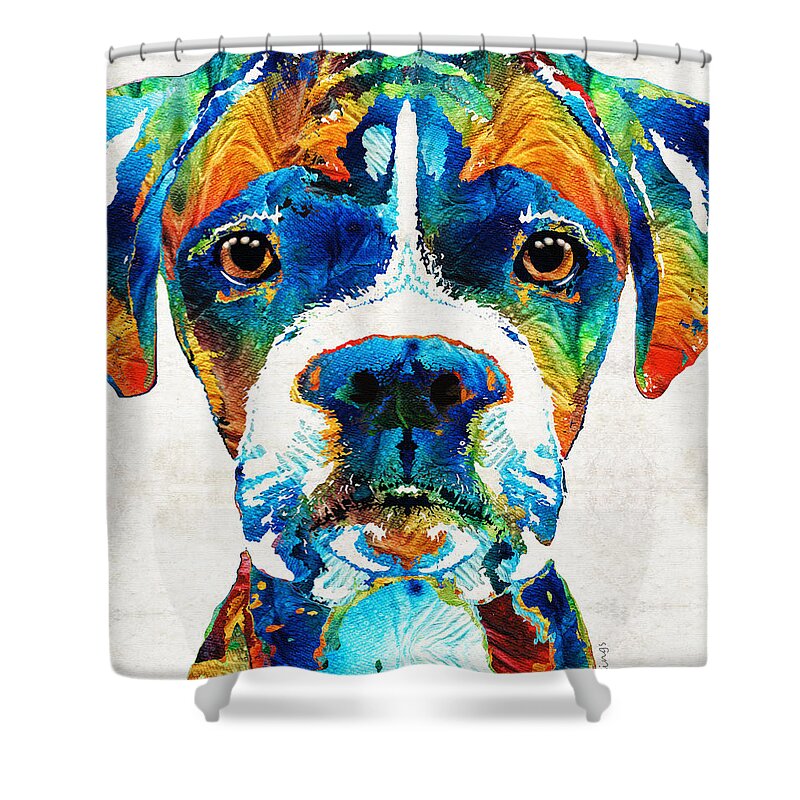 Boxer Shower Curtain featuring the painting Colorful Boxer Dog Art By Sharon Cummings by Sharon Cummings