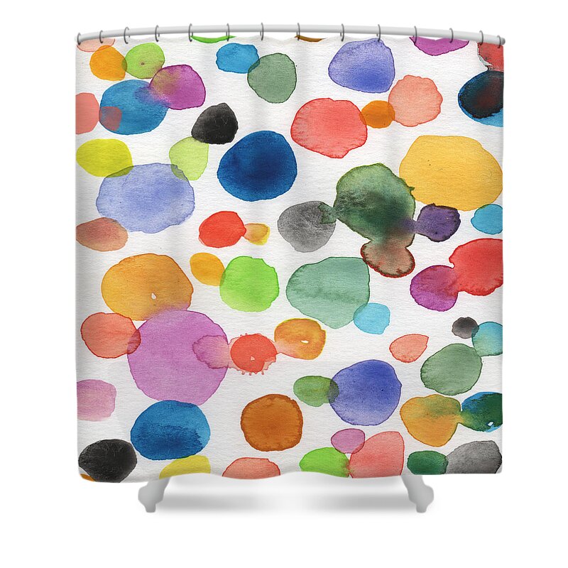 Abstract Watercolor Art Shower Curtain featuring the painting Colorful Bubbles by Linda Woods