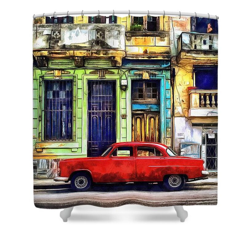 Red Shower Curtain featuring the painting Colorful Cuba by Edward Fielding