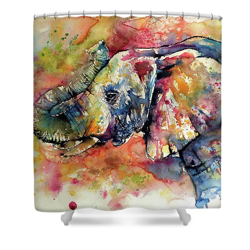 Elephant Shower Curtain featuring the painting Colorful elephant II by Kovacs Anna Brigitta