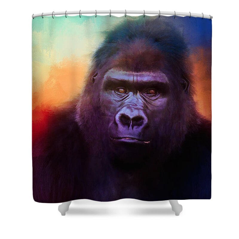Jai Johnson Shower Curtain featuring the photograph Colorful Expressions Gorilla by Jai Johnson