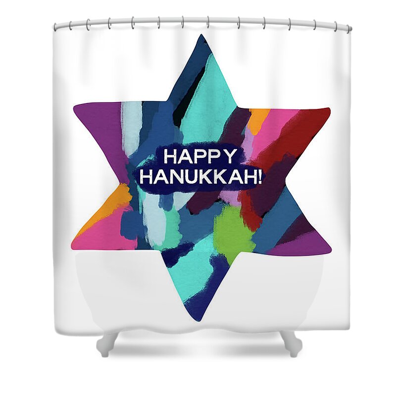Hanukkah Shower Curtain featuring the mixed media Colorful Modern Hanukkah- Art by Linda Woods by Linda Woods