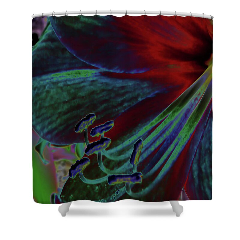 Amaryllis Shower Curtain featuring the digital art Colorful Neon Amaryllis by D Hackett