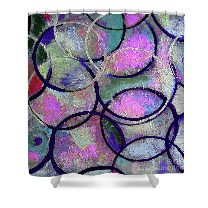 Circles Shower Curtain featuring the digital art Colorful One Dimensional Circle Abstract Painting by Lisa Kaiser