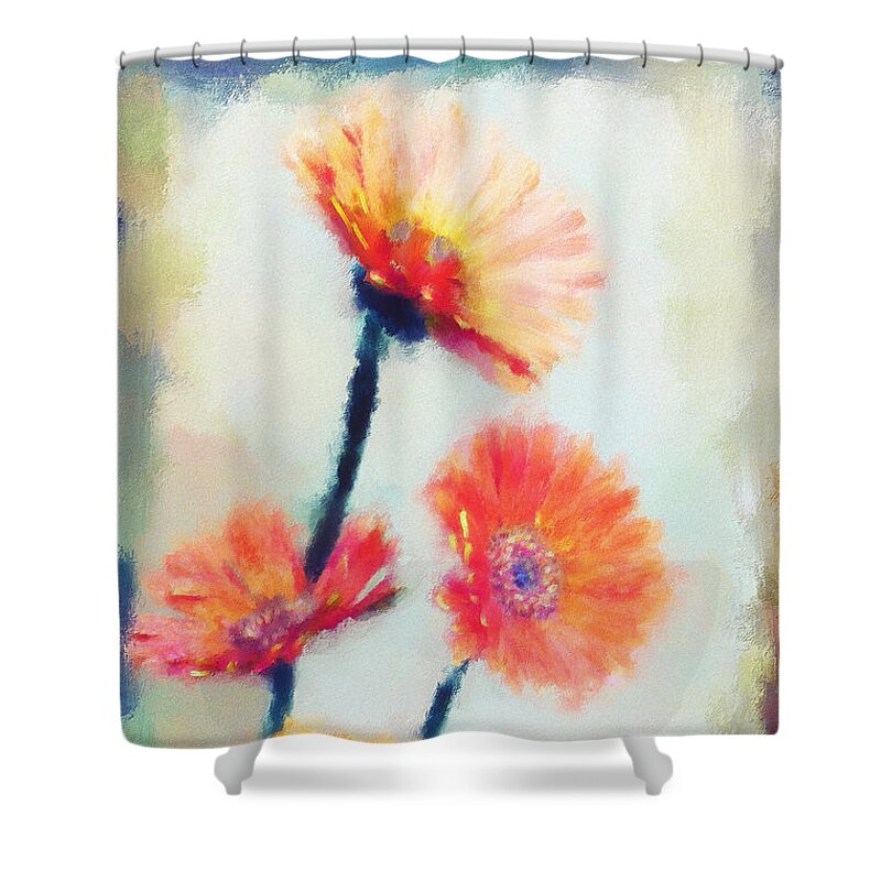Zinnia Shower Curtain featuring the photograph Colorful Orange Zinnias by Lois Bryan