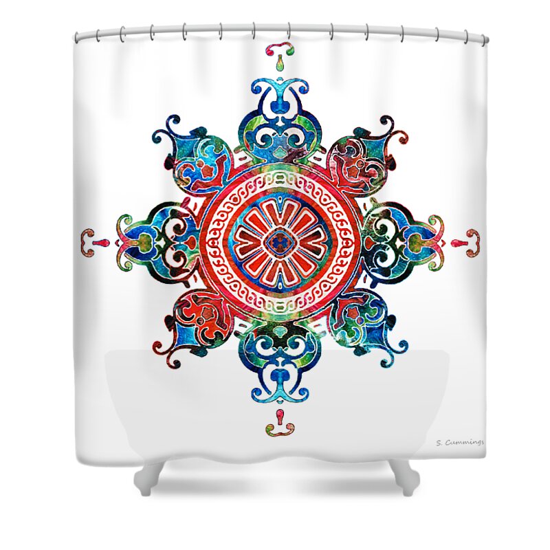 Mandala Shower Curtain featuring the painting Colorful Pattern Art - Color Fusion Design 3 By Sharon Cummings by Sharon Cummings