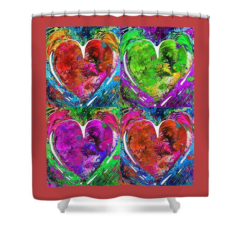 Hearts Shower Curtain featuring the painting Colorful Pop Hearts Love Art By Sharon Cummings by Sharon Cummings
