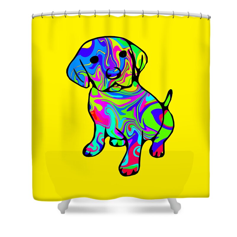 Puppy Shower Curtain featuring the digital art Colorful Puppy by Chris Butler