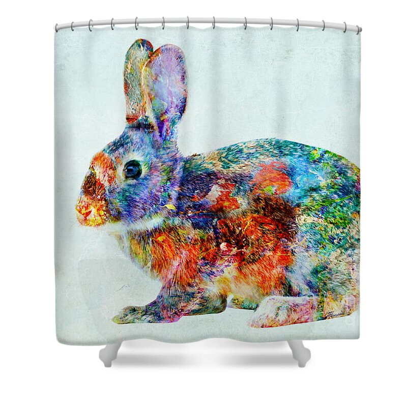 Color Fusion Shower Curtain featuring the mixed media Colorful Rabbit Art by Olga Hamilton
