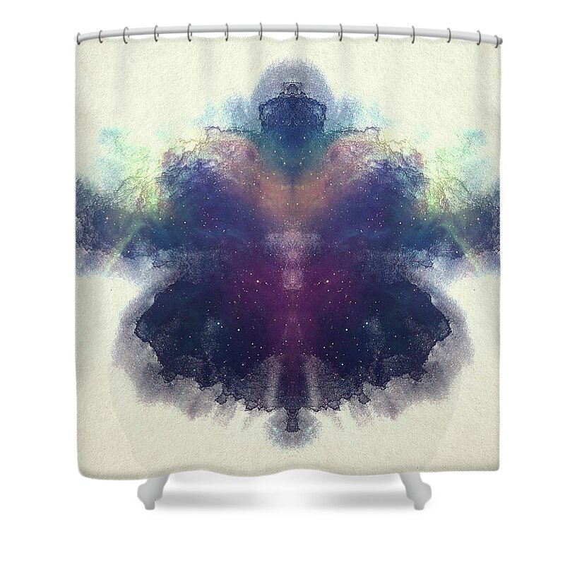 Brandi Fitzgerald Shower Curtain featuring the digital art Colorful Spacey Rorschach by Brandi Fitzgerald