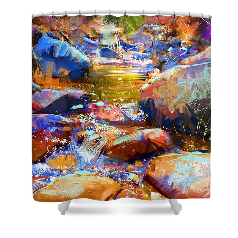 Art Shower Curtain featuring the painting Colorful Stones by Tithi Luadthong