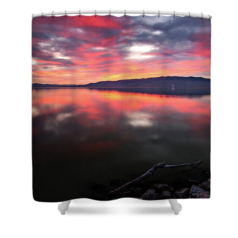 Colorful Shower Curtain featuring the photograph Colorful Utah Lake Sunset by Wesley Aston