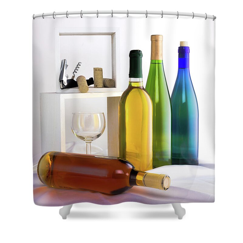 Wine Shower Curtain featuring the photograph Colorful Wine Bottles by Tom Mc Nemar