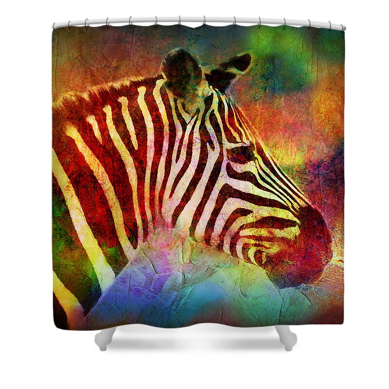 Colorful Shower Curtain featuring the painting Colorful Zebra by Lilia D