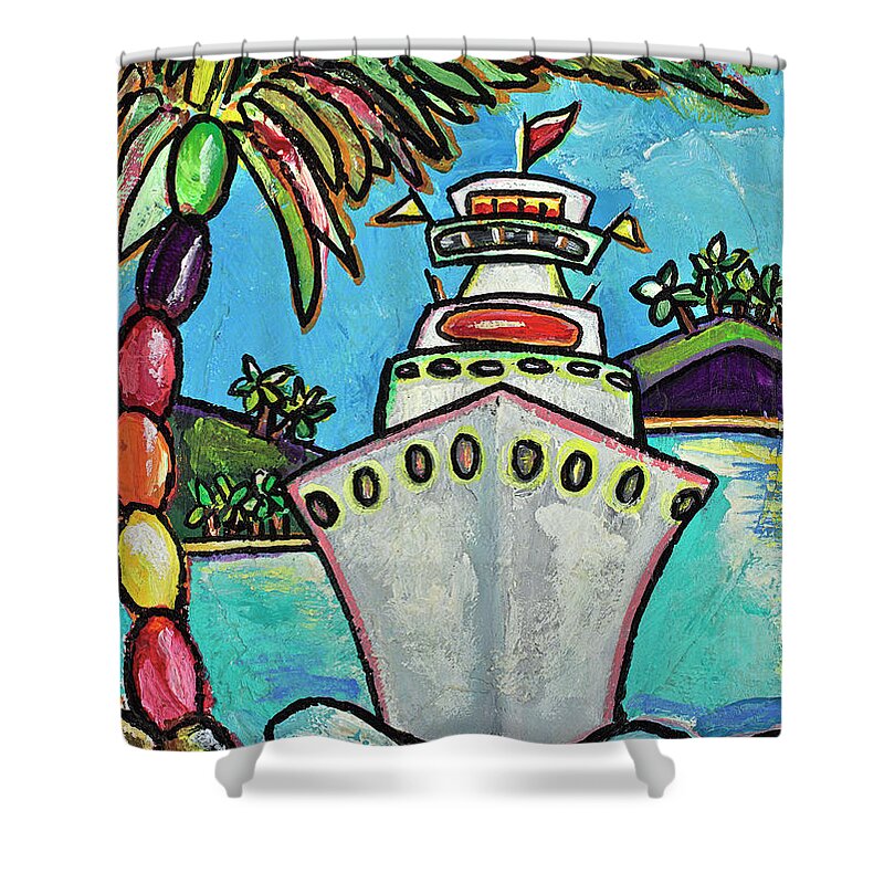 Cruise Ship Shower Curtain featuring the painting Colors of Cruising by Patti Schermerhorn