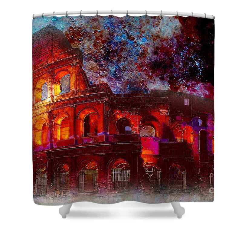 Monument Shower Curtain featuring the painting Colosseum Rome Italy  by Gull G