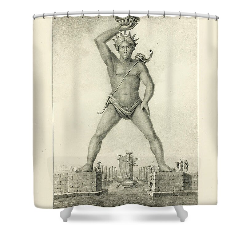 P J Witdoeck Shower Curtain featuring the Colossus of Rhodes by P J Witdoeck