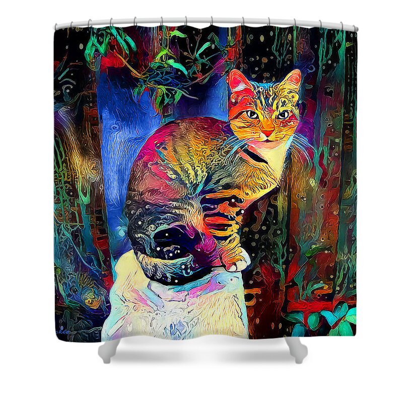 Cat Shower Curtain featuring the digital art Colourful Calico by Pennie McCracken