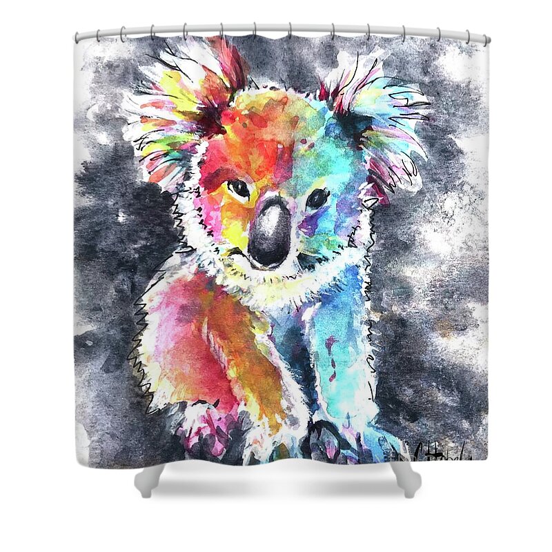 Koala Shower Curtain featuring the painting Colourful Koala by Chris Hobel