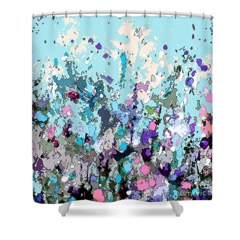 Abstract Floral Art Shower Curtain featuring the painting Colourful Meadow III by Tracy-Ann Marrison