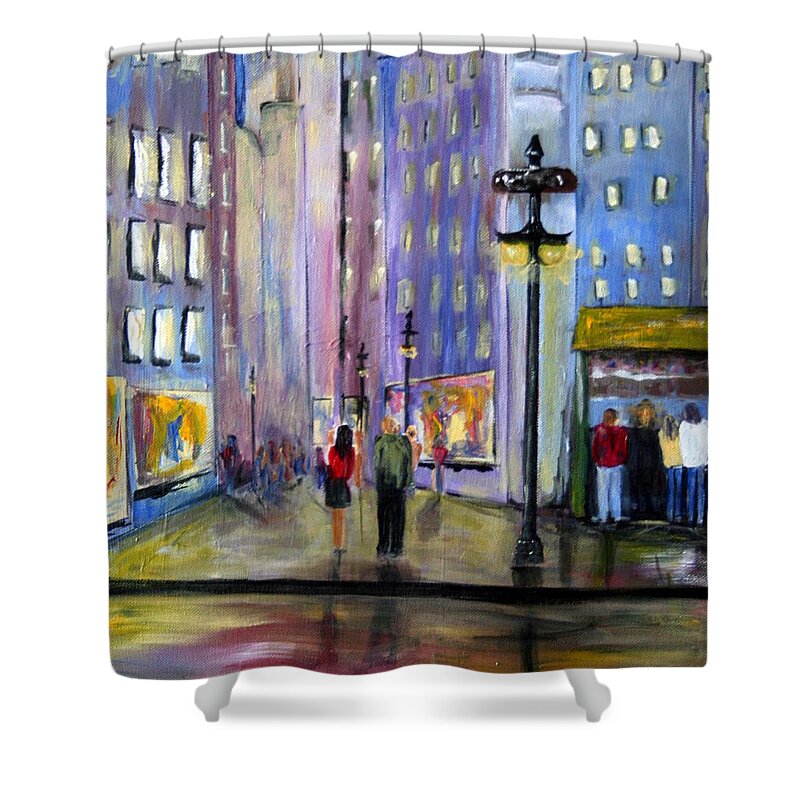 Cityscene Shower Curtain featuring the painting Come Away With Me by Julie Lueders 